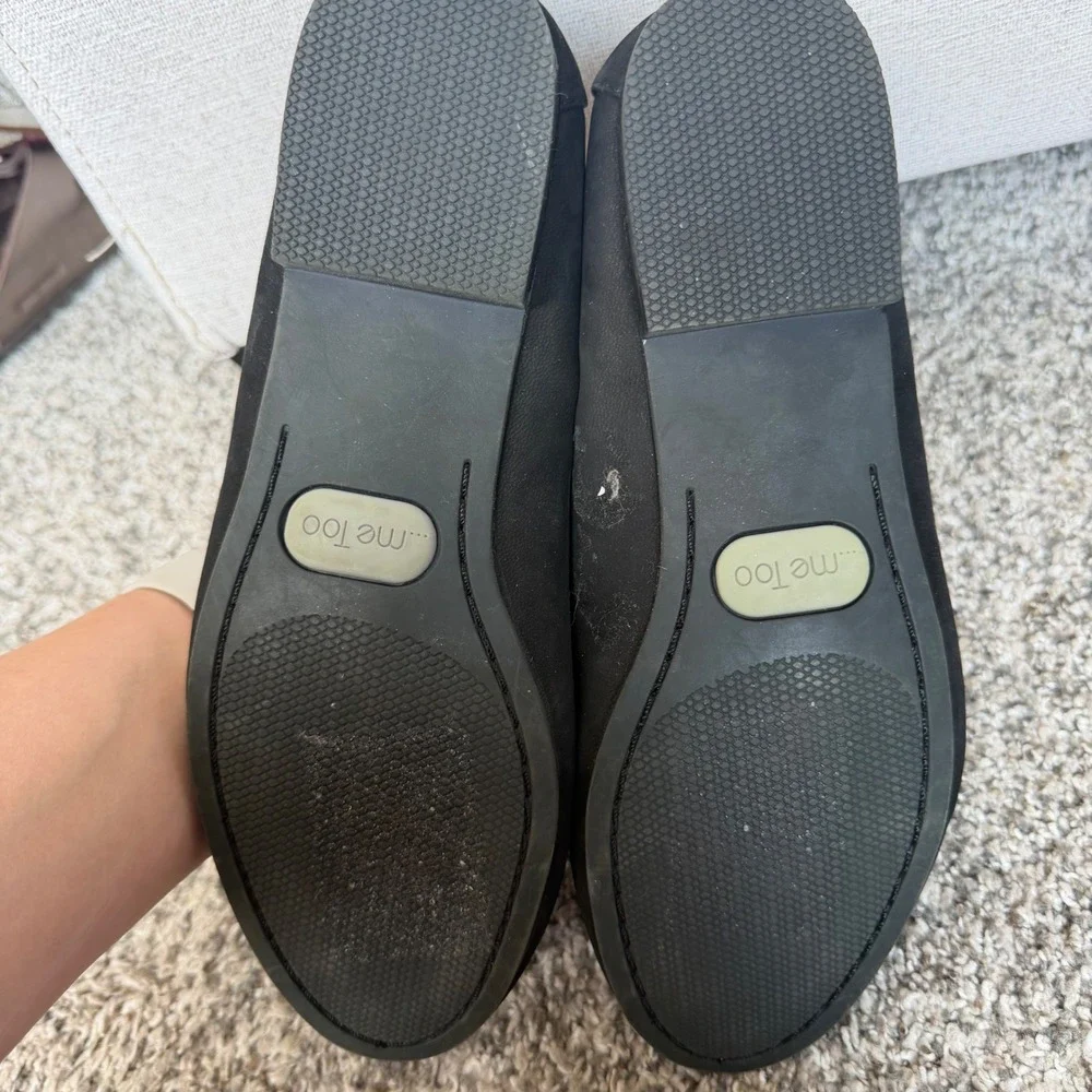 Me Too Yalec Black Leather Loafers Flats Womens 8.5M O200206 Almond Toe Slip On